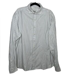 Ben Sherman Grey White Striped Tailored Slim Fit Dress Shirt Men's Sz 17-36/37